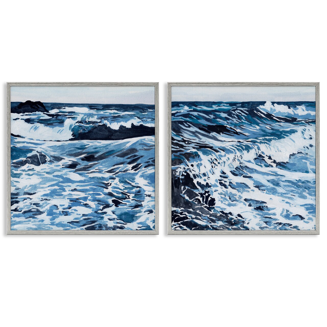 Stupell Industries Breaking Ocean Waves 2 pc Framed Giclee Wall Art Set Design by Melissa Wang